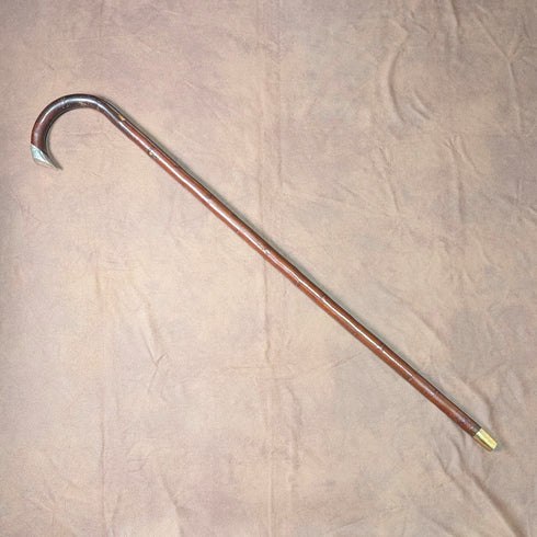 1899 British antique brown shaft, curved handle, pure silver decoration, walking stick, 85cm